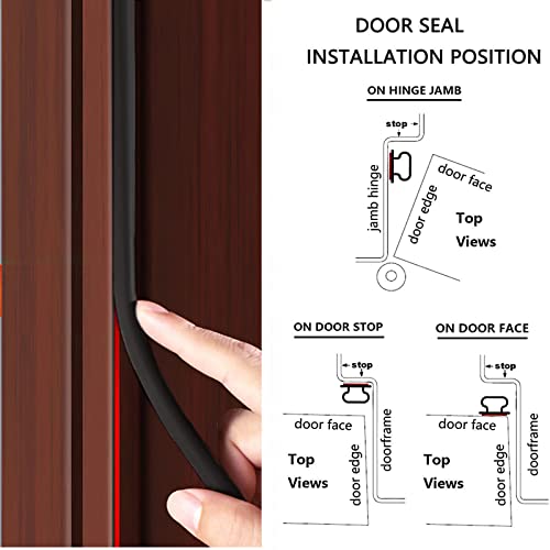 26 Feet Black Weather Stripping Door Seal Strip, Door Seal Self-Adhesive Backing D-Shape Weather Stripping for Door Frame and Windows Insulation Large Gap, Easy Cut to Size - Thumbnail 3
