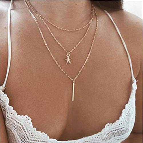 Preisvergleich Produktbild Anglacesmade Bohemia Layered Choker Halskette Seestern Halskette Bar Charm Anhänger Halskette mehrlagig Boho Schmuck für Frauen und Mädchen
