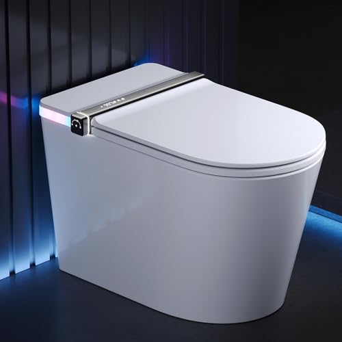 Image of DeerValley Artistic Smart Toilet, Auto Open /Close, Quiet 1000g MaP Auto Dual Flush, Foam Shield, Pump-Assisted, ADA Height, One-Piece Toilet with Adaptive Temperature Control for Seat, Water and Dryer