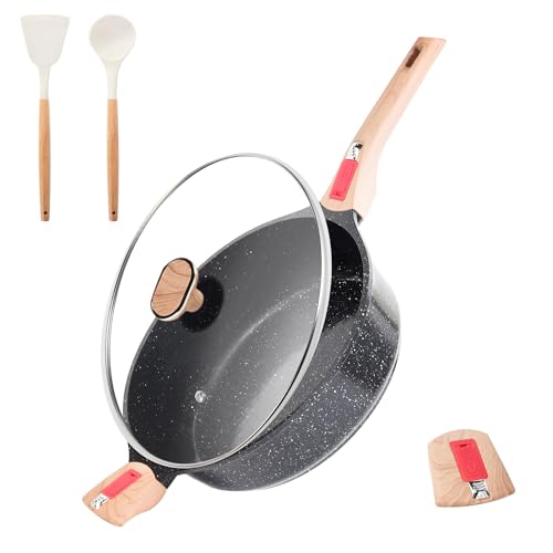 RIOVARM Inducción Antiadherente Sartenes para freír con Tapa, 28cm Cerámica Sartenes para saltear con Asas Desmontables, Multiusos Cacerolas sin PFOA, Sartenes para tortilla, Woks, 11 inches