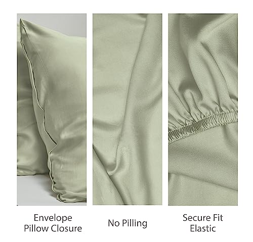 Image of Threadmill 300 TC Viscose Made from Bamboo Cal King Sheet Set, Sage Green | 16 inch Deep Pocket, Cooling Sheet, Breathable, Lightweight, OEKO-TEX Certified