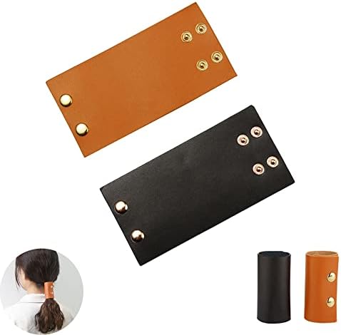 CHOISBEING 2 Pack Genuine Leather Hair Wrap for Biker,Ponytail Wrap Hair Cuff for Motorcycles,Adjustable Ponytail Holder Hair Ties for Long Hair