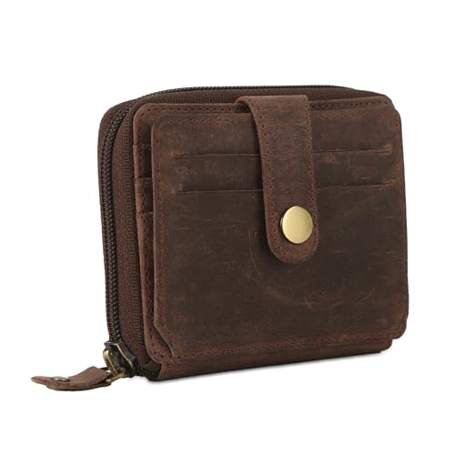 SH SHIFAA HANDICRAFT Genuine Leather Wallet for Men Large Capacity Case with Zip Coin Pocket Wallet RFID Blocking Card Holder with Zipper Front Pocket 2 ID Windows