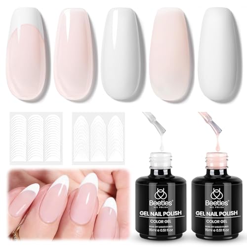 Beetles French Gel Polish Set - White Nude Pink Gel Nail Polish S...