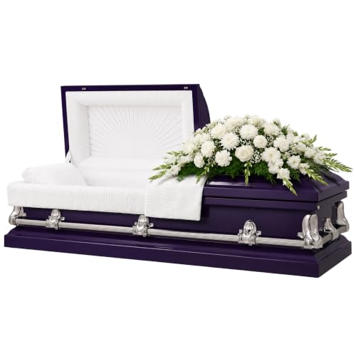 Titan Casket Elegant Orion Series Funeral Casket for Humans - Handcrafted Steel Casket Luxurious Royal Purple Finish & White Crepe Interior, Reinforced Handles, Adjustable Bed with Gasketed Sealer