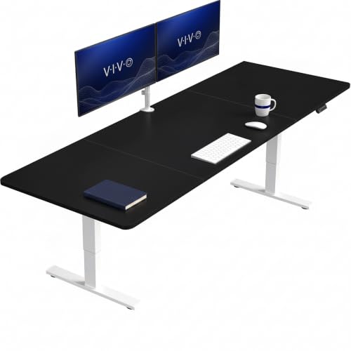 Image of VIVO Black 83 x 30 in Standing Desk, DESK-KIT-1W8B | Electric, Holds 220 lbs, Sit Stand, Height Adjustable, Extra Deep Table Top, Memory Presets, 1B Series, White Frame