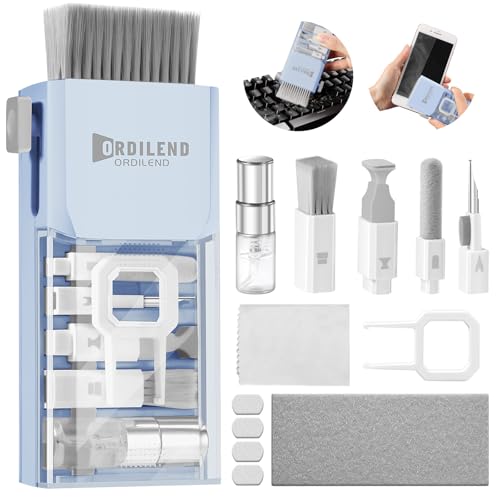 Ordilend Kit de Nettoyage pour iPhone Airpods Claviers Ordinateurs et Tablettes,Nettoyeur d'écran Multifonctionnel pour Ecouteurs,Téléphones,Appareils Photo,Tout-en-Un avec Brevet-Merandi Bleu