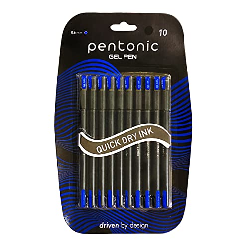 Image of Pentonic 0.6mm Gel Pen & Refill Combo | Black Body | Blue Ink | 10 Pcs Pens with 10 Pcs Refills