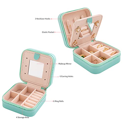 Image of KElofoN Travel jewelry case Travel jewelry box Travel Jewelry Organizer Small Jewelry Organizer Box Gift for Girls Women with Mirror(Blue)