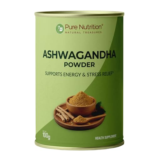 Image of Pure Nutrition Ashwagandha Powder 100g | Ashwagandha Supplements Supports Stress Management, Sleep, Fertility, Immunity, Vitality & Strength | Amukkara Kizhangu Choornam | USDA Organic Certified