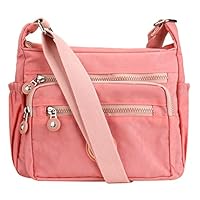 Womens Multi-Pocket Casual Crossbody Handbags Waterproof Shoulder Bags Satchel Girls Ladies Crossbody Side (Pink)