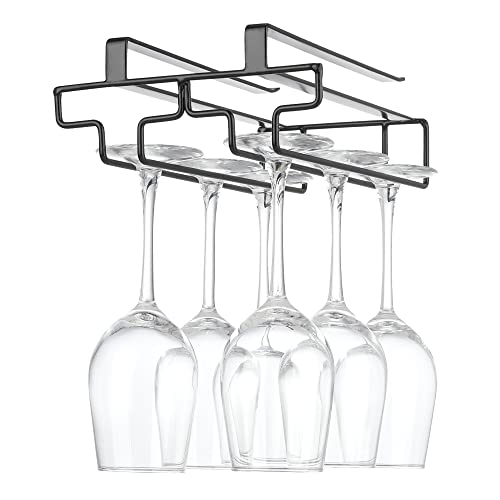 FOMANSH Wine glass holder hanging no drilling required storage no screws required stainless steel adjustable shelf thickness kitchen Black