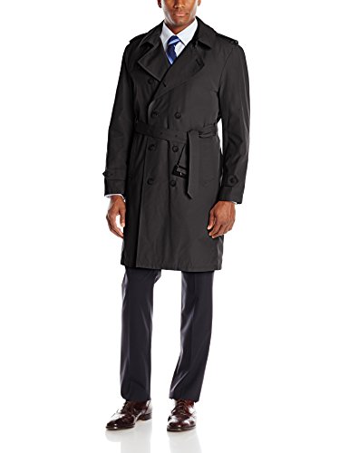 Stacy Adams Men's Rain Double Breasted Full Length Top Coat, Black, 44 Regular