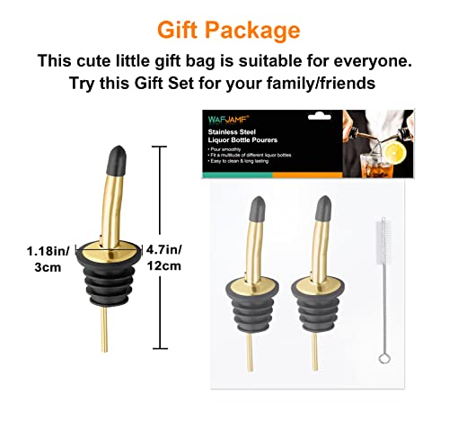 2 Pcs Liquor Pour Spouts, Stainless Steel Liquor Bottle Pourers With Rubber Dust Caps & Cleaning Brush,For Pours Liquid, Olive Oil, Wine(Gold) #TOP3