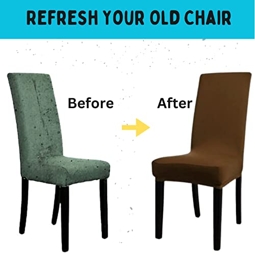1 Piece Dining Chair Cover Slipcover Dark Brown Single Protector Seat Covers Dining Room Stretch Parsons Washable Cushion Slipcovers Full Length Elastic Slip Cover One Pc #TOP6