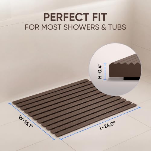 Image of Frido AeroDry Bath Mat, Premium Anti-Slip Bathroom Mat with Firm Grip, Fast-Drain Design & Gentle Massage Texture, Non-Slip PVC Shower Mat for Bathroom Floor - Brown
