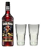Captain Morgan Black Label Rum 40% 0,7l Set + 2 Longdrinkgläser