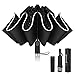 sprecenk Paraguas Plegable Invertido para Hombres y Mujeres, 10 Varillas Paraguas a Prueba de Viento Automático con Rayas Reflectantes, Paraguas de Viaje Compacto Portátil Antiviento, Negro