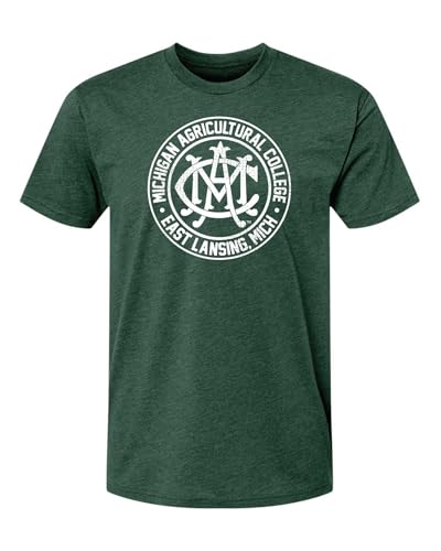 Michigan State Apparel MSU Spartans Shirt Vintage MAC Michigan Agricultural College Vault Logo Premium Super Soft Heather Green T Shirt Comfy Tee for Men and Women (X-Large)