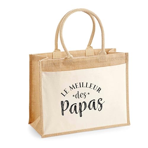 Sac cabas jute le meilleur des papas avec poche, cadeau parfait pour sa fête