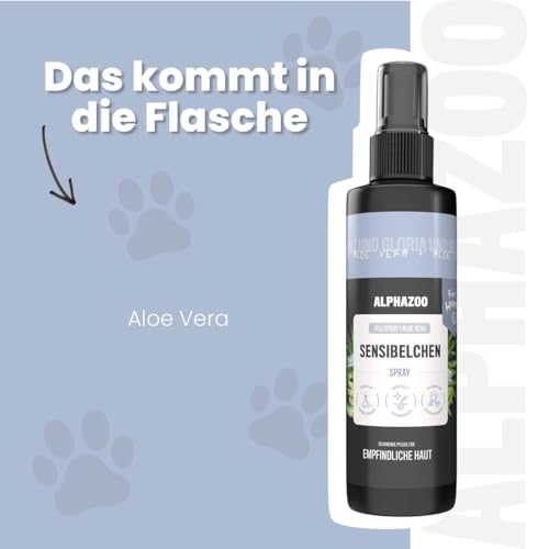 alphazoo Sensibelchen Fellspray für Hunde 250 ml - schonende Fellpflege bei empfindlicher Hundehaut mit Sheabutter, Aloe Vera & Jojobaöl - Einfache Anwendung - Ideal für Sensible Hunde