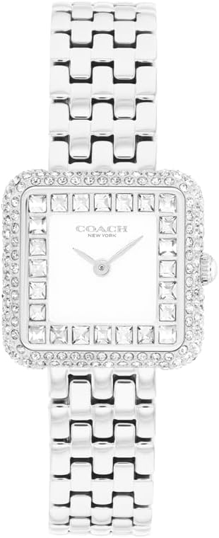 COACH Cass Women's 2H Quartz Watch - Link Bracelet - Bold Square Shape Case - Crystal Set Bezel and Dial - Gift for Her - 24.2mm