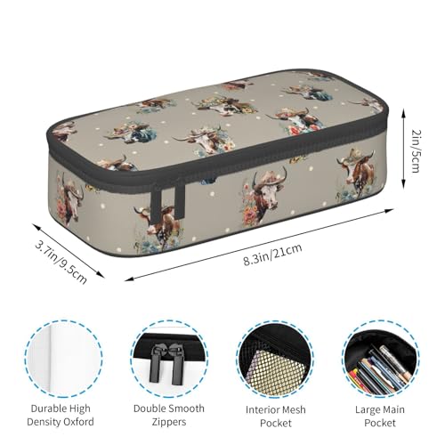 Image of Western Cow Pencil Case Aesthetic Large Capacity Pen Pouch | Storage Bag with Compartments for Travel School Office Organizer