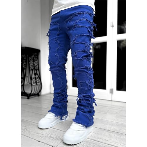 Maiyifu-GJ Jeans for Men Slim Fit Ripped Skinny Patchwork Denim Trousers Straight Leg Hip Hop Denim Pants3