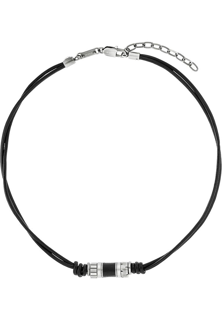 s.Oliver Kette mit Anhänger Edelstahl Leder Herren Halsschmuck, 45+5 cm, Silber, Kommt in Schmuck Geschenk Box, 2038006