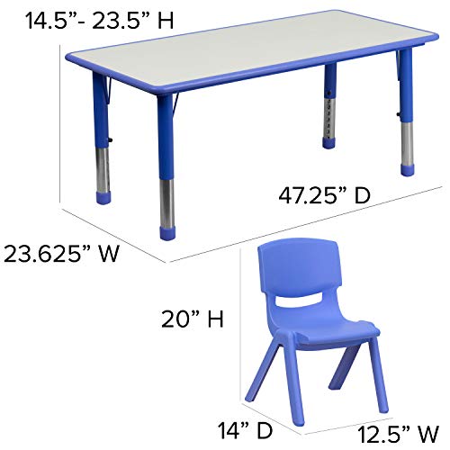 Flash Furniture 23.625''W X 47.25''L Rectangular Blue Plastic Height Adjustable Activity Table Set With 6 Chairs #TOP3