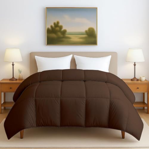 Image of Heavy Winter Bed Comforter for King Bed - 500 GSM Ultra Warm Quilt Blanket /Rajai - Chocolate - Down Alternative Microfiber Duvet Insert with Corner Ties - Winter Season Premium