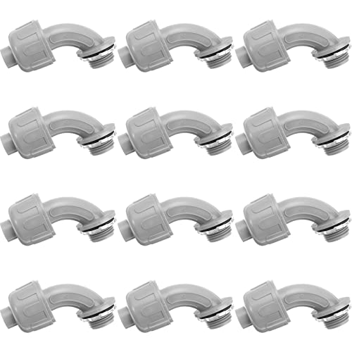 Liquid Tight Connector Flexible Non Metallic Electrical Conduit Connector Fitting 90 Degree Electrical PVC Conduit Fittings for Home Kitchen Bathroom Tube Tool Supplies (12 Pieces, 1/2 Inch)
