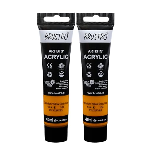Image of BRUSTRO Artists Acrylic Paint Tube | 40ml, Cad Yellow Deep Hue (Pack of 2)|Non-Toxic,Water based,Inter Mixable,Ideal for Painting,Textured Effects on Canvas,Paper,Fine Art Student and Professionals