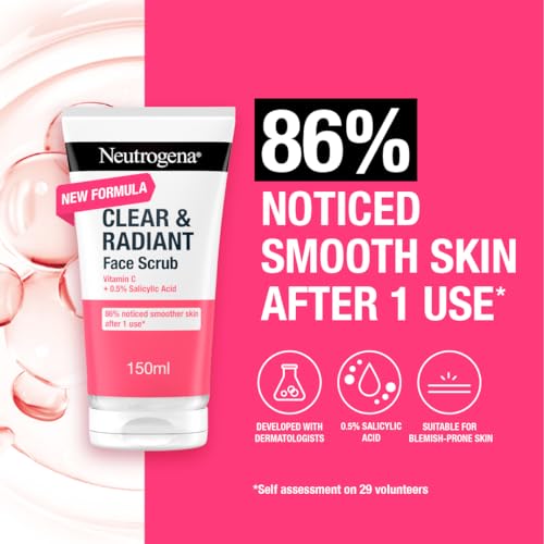 Neutrogena Clear & Radiant Face Scrub (1x 150ml), Purifying & Brightening Oil-Free Daily Exfoliator with Vitamin C and 0.5% Salicylic Acid, Suitable for Blemish-Prone for Clearer Radiant Complexion