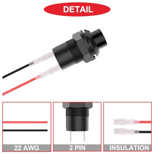 MKBKLLJY 8 szt. samoblokujący przełącznik przyciskowy 12 mm AC 250 V/1,5 A 125 V/3 A, 2-biegunowy, czarny, okrągły włącznik z zaciskami i pokrywką, do samochodu, łodzi, ciężarówki, modelu "zrób to