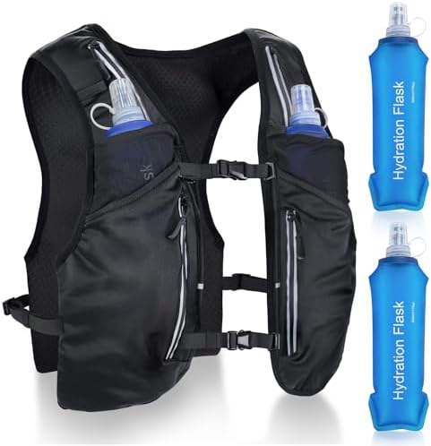 Nextyu Laufweste Herren & Damen mit Zwei 500-ml-Trinkflaschenfächern | Trinkweste Laufen Große Handytasche, Leichte Reflektierend, Hautfreundlich Atmungsaktiv, für Joggen Wandern T