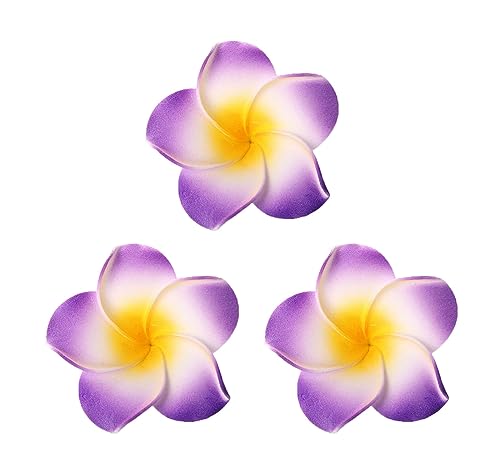 Koolgil Women's Fashion Hawaiian Foam Plumeria Flower Clips for Bridal Wedding Luau Beach Tropical Vacation Party Hair Decorations (3 Pcs Purple)