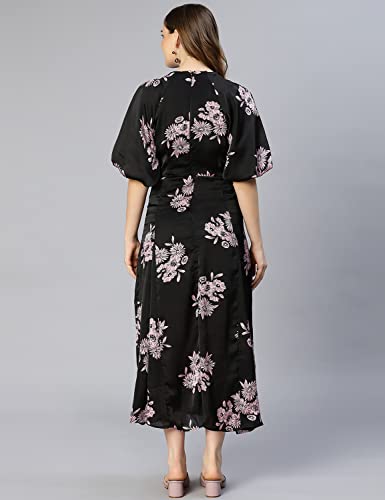 Image of oxolloxo Women Polyester Flared Puff Sleeves Floral Casual Dress