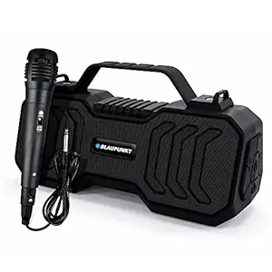 Blaupunkt Atomik BB20 Wireless Bluetooth Party Speaker 20W with Dual Passive Radiator I 1500mAh Battery I Deep Bass I Karaoke with Mic I USB I TWS I AUX I Outdoor Speaker with Carrying Strap(Black)