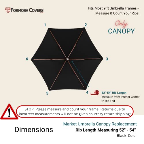 Formosa Covers 9Ft Market Patio Umbrella Canopy - 6 Ribs Canopy Replacement - 300D Uv Protective And Water Resistant Patio Canopy - Premium Quality Olefin Replacement Canopy Cover (Canopy Only) (Black) #TOP2