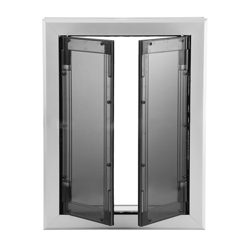 SmarketBuy Large Dog Door, Weatherproof Aluminum Dog Door with Automatic Closing Double Panels Easy to Install Pet Door for Large Dogs and Cats, Closing Panel Included