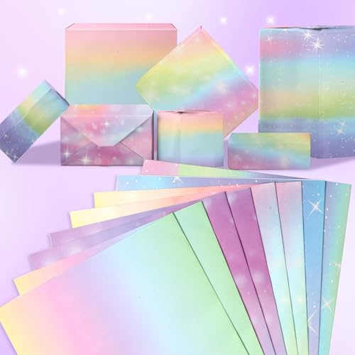 Wrapping Paper Birthday Valentines Gift Wrapping Paper Set, 8 Sheets Pastel Wrapping Paper Rainbow Gradient Girls Birthday Gifts Present Wrap with Tape for Women Valentine's Day Wedding Baby Shower - Image 2