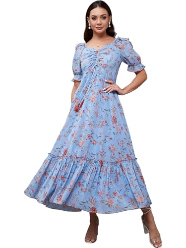 Image of Miss Chase Women's Multicolored-Base-Brown Relaxed Fit Maxi Lurex Chiffon Dress