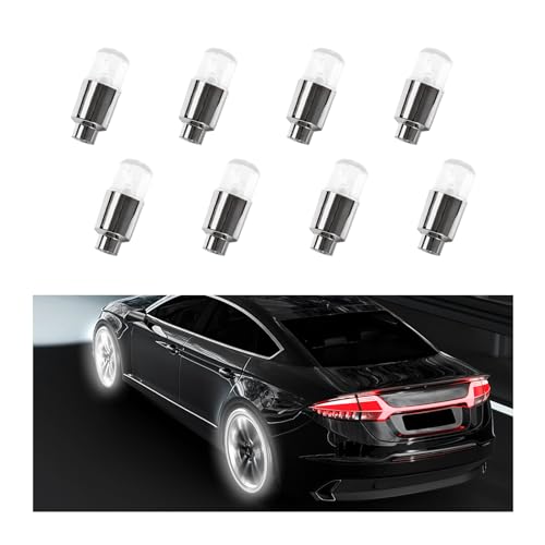 Sylvil 8 PCS LED Tire Valve Stem Cap Lights, Waterproof Motion Tyre Spoke Lights for Wheel Decoration, Cool Modify Neon Valve Wheel Light Assemble, Universal Motorcycle Accessories (White)