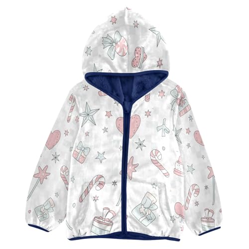 Candy Hearts Stars Pattern Toddler Fleece Jacket Girl Boys Hooded Fleece Jacket Coat Warm Outwear Zip-up 3-10T