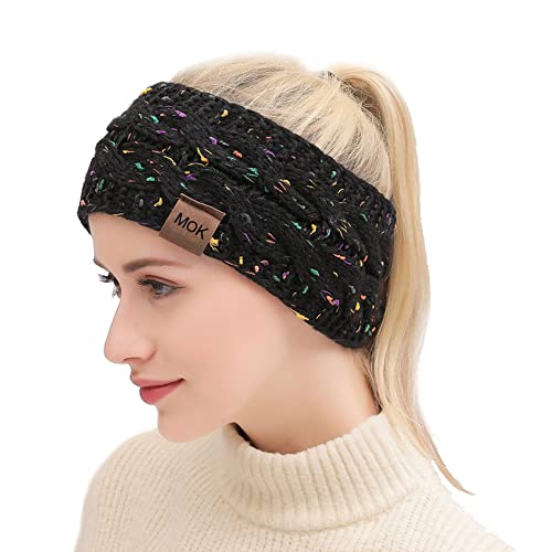 JFAN Headbands Women Winter Ear Warmer Soft Furry knitted Hair Band 2 Pieces Colored Blacak+Pink, Colored Black+Beige - Image 2