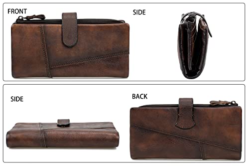 Women RFID Blocking Wallet Leather Vintage Large Capacity Credit Card Clutch Coffee 5