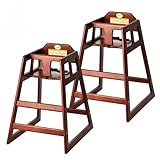 Alpine Wooden High Chairs for Babies and Toddlers with Safety Strap, Commercial Grade Restaurant High Chair, Durable Wood Space Saver Baby Feeding Chair, Ideal for Dining Spaces (2 Pack, Mahogany)