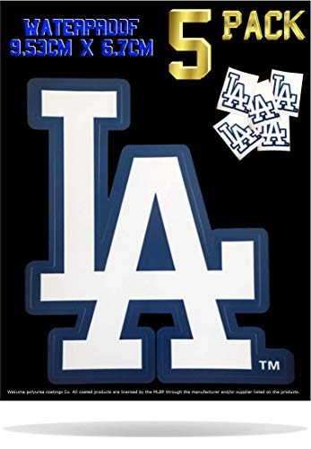 A&A Global 5 Pack Los Angeles Dodgers Vinyl Decal Sticker Set, 3.5 H x 2.57 W inch, Logo in LA Dodger Team Colors. L.A. Major League Baseball Emblem.