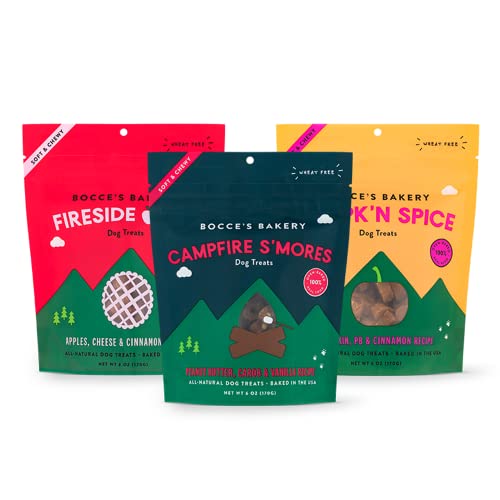 Bocce's Bakery by The Fire Assorted Treat Bundle for Dogs, Wheat-Free Everyday Dog Treats, Made with Real Ingredients, Baked in The USA, All-Natural Soft & Chewy Cookies, 6 oz Each